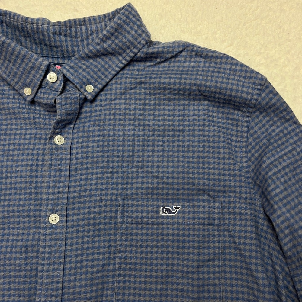 Vineyard Vines Button Down Men 2XL Blue Tucker Shirt Slim Fit Gingham Whale Logo